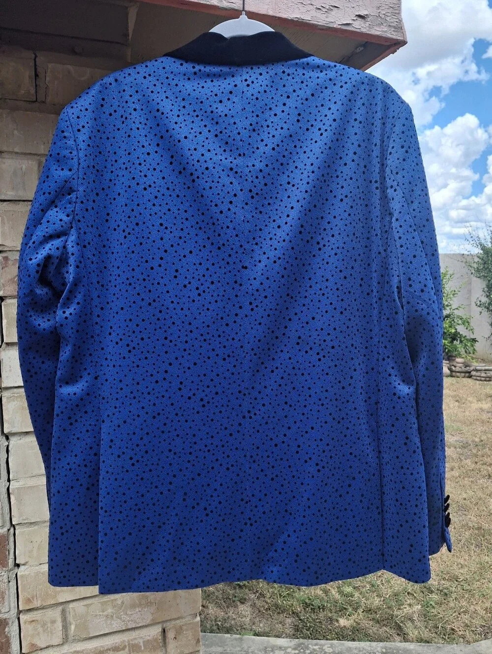 Vercini Blue Black Polka Dot Tuxedo Blazer Men's Slim Fit Size 46 Made in Turkey